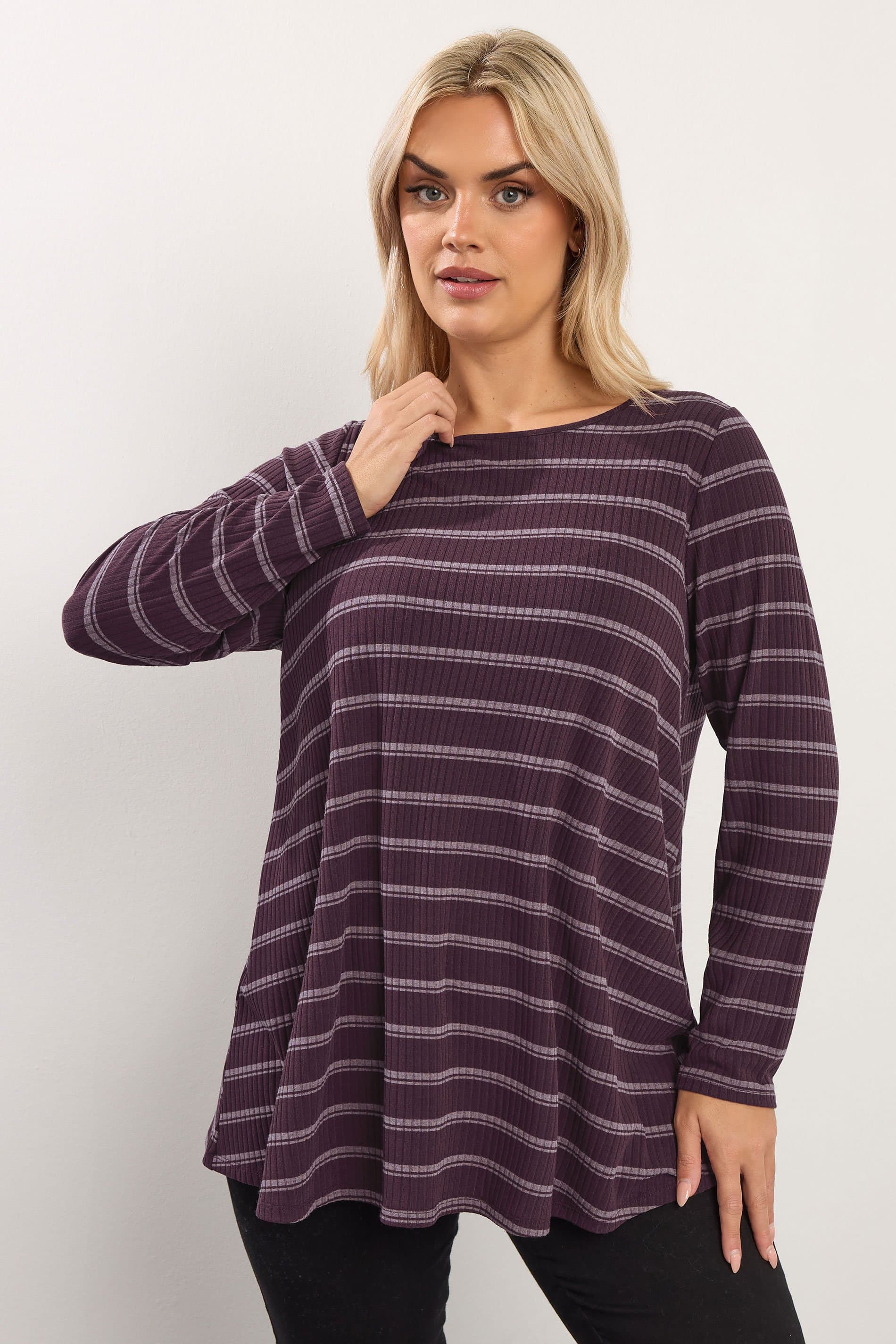 Yours Plus Size Purple & Cream Striped Swing Top