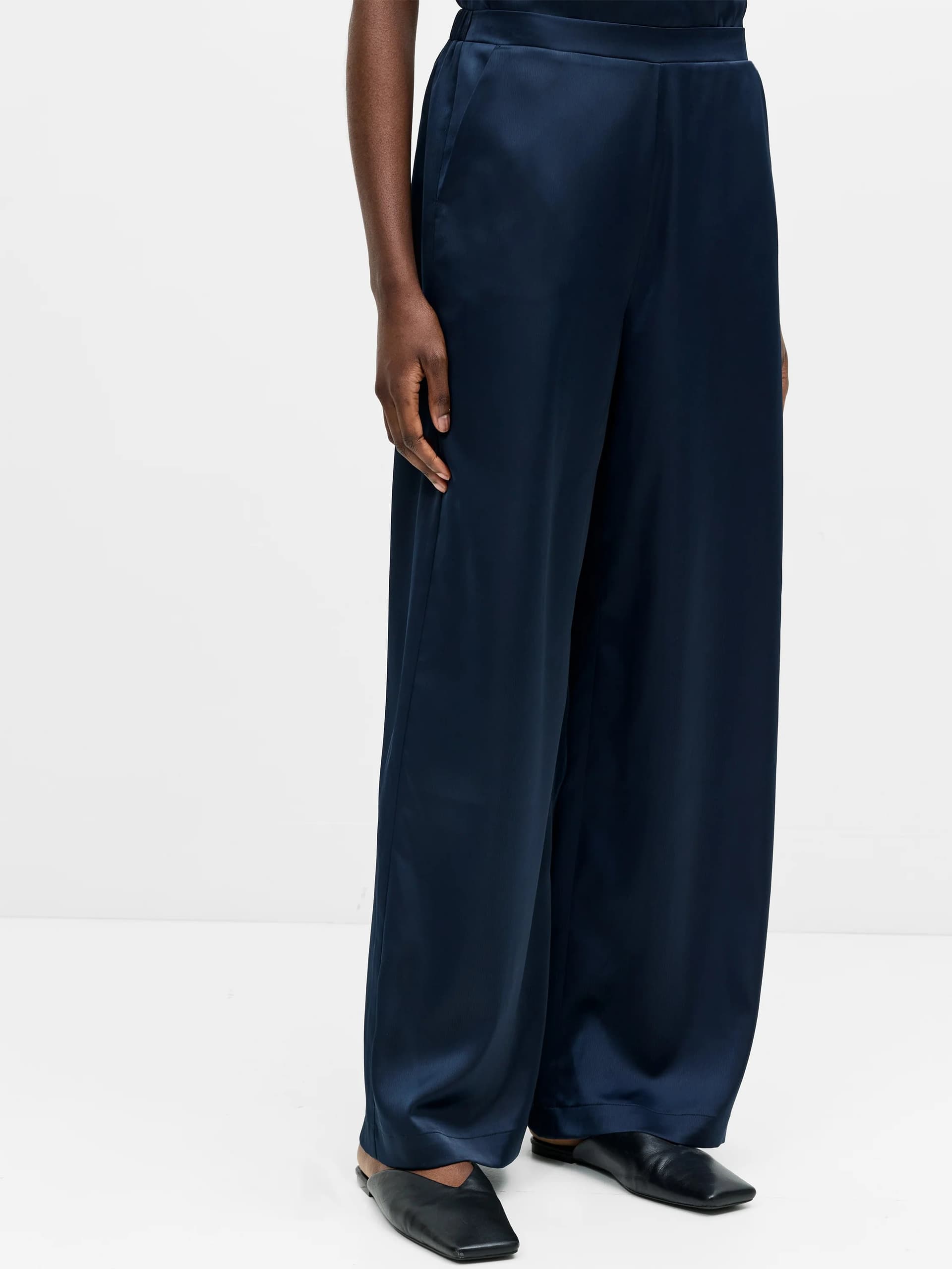 French Connection French Connection Navy Blue Satin Wide Leg Trousers