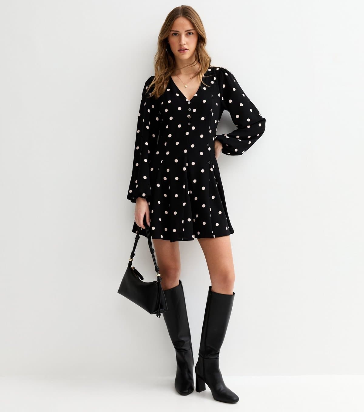 New Look Women's Back Polka Dot Long Sleeve Mini Dress New Look