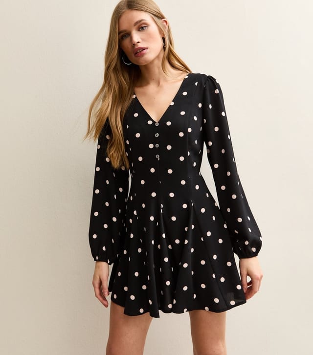 New Look Women's Back Polka Dot Long Sleeve Mini Dress New Look - 3