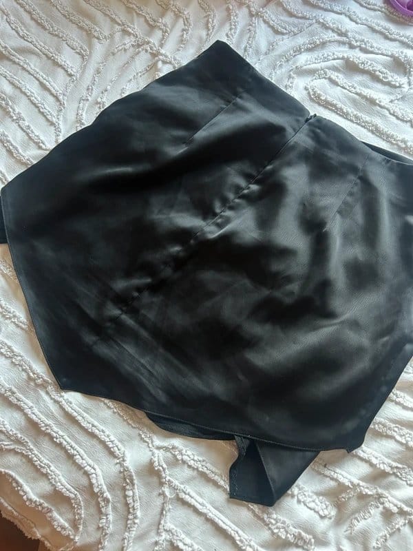 ASOS Luxe Black Satin Asymmetric Wrap Mini Skirt