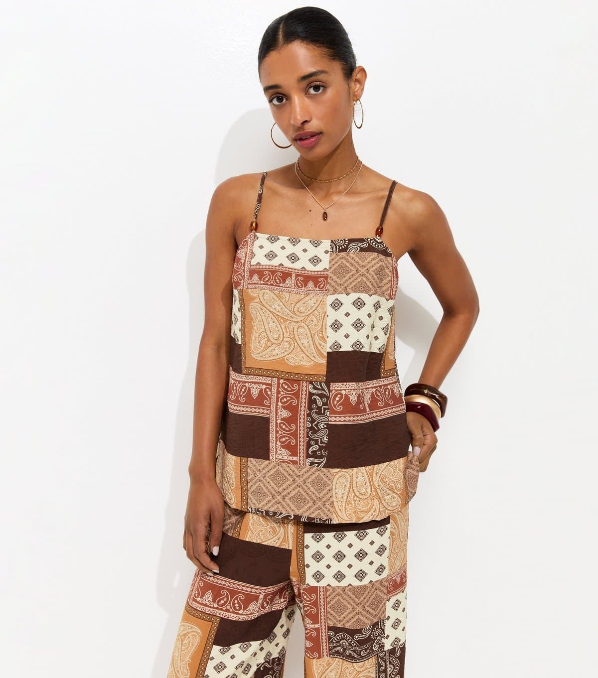 New Look Women's Orange Paisley Patchwork Cami Top New Look