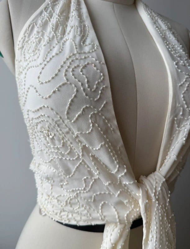 Bershka Bershka ivory beaded halter neck tie top RRP £25.99 - 1