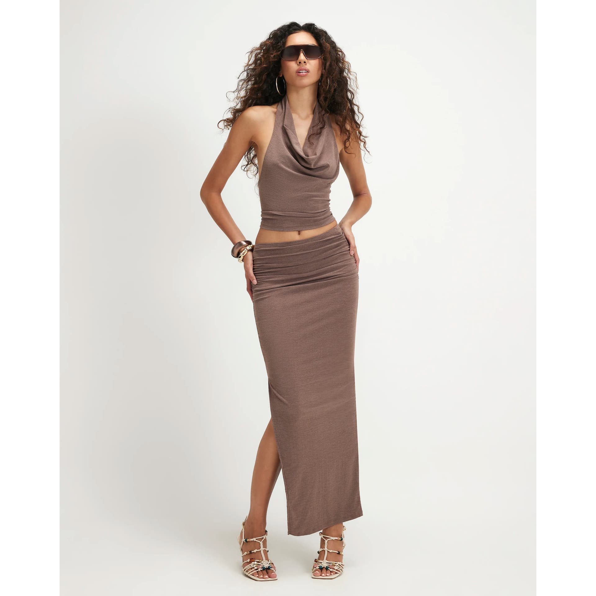 River Island River Island Womens Brown Washed Drape Side Maxi Skirt