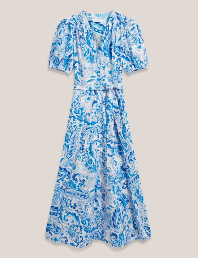 Hobbs London Hobbs London Women's Libby Short Sleeve V-Neck Midi Dress in Bright Blue - 2