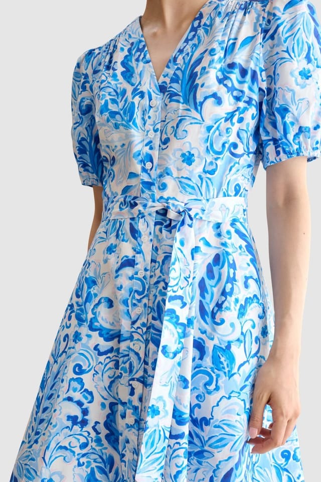 Hobbs London Hobbs London Women's Libby Short Sleeve V-Neck Midi Dress in Bright Blue - 3