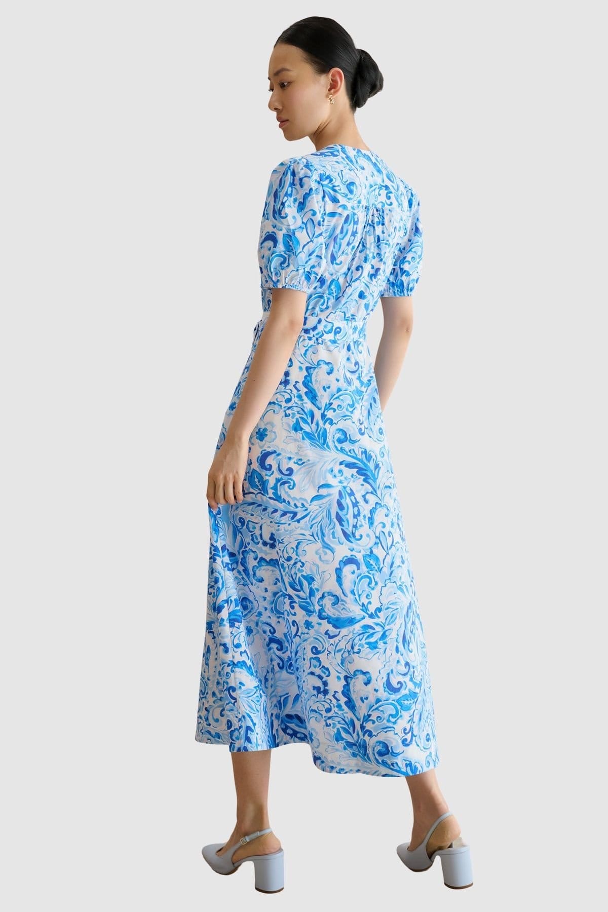 Hobbs London Hobbs London Women's Libby Short Sleeve V-Neck Midi Dress in Bright Blue - 4