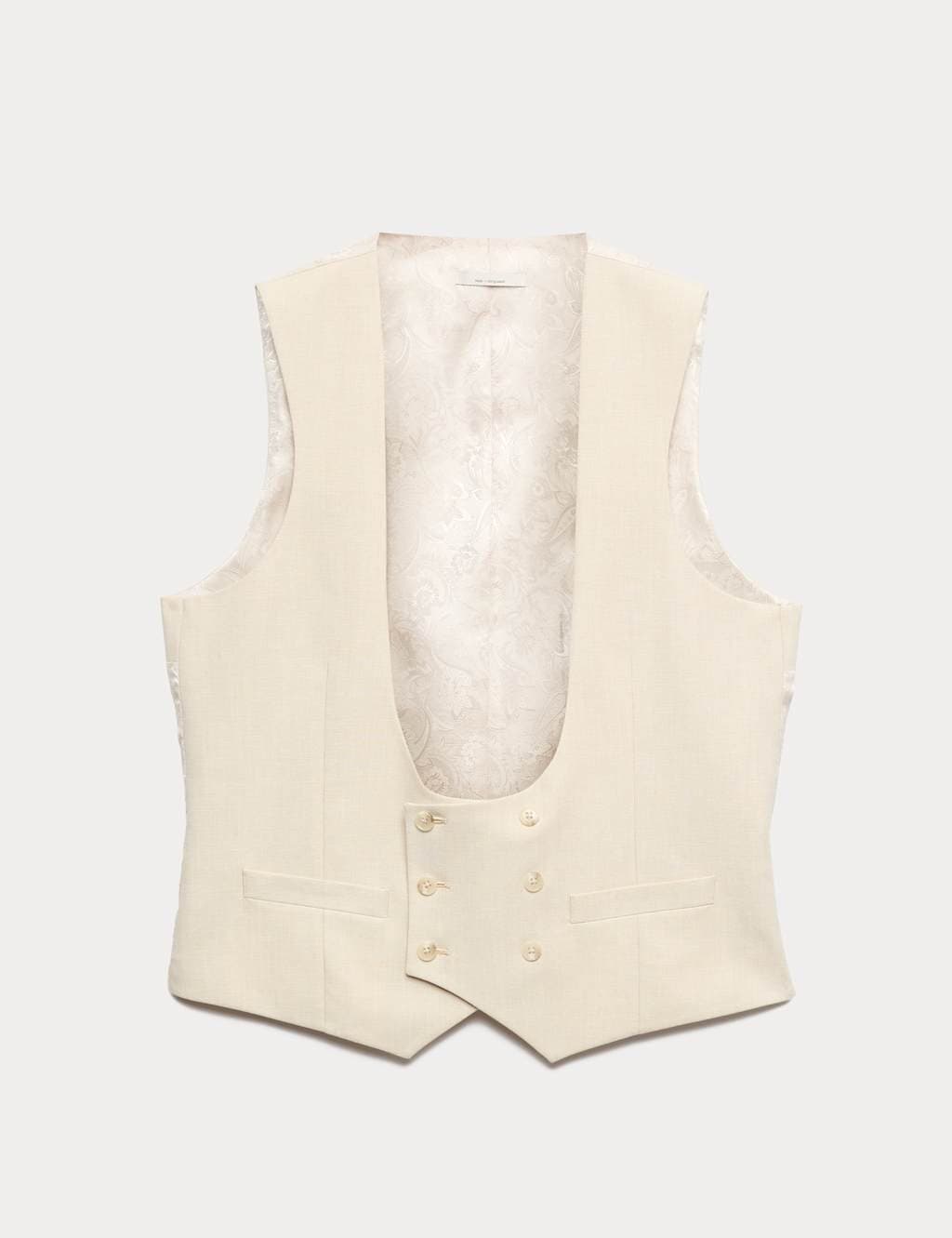 Marks & Spencer M&S Tailored Fit Double Breasted Waistcoat with Linen Stone