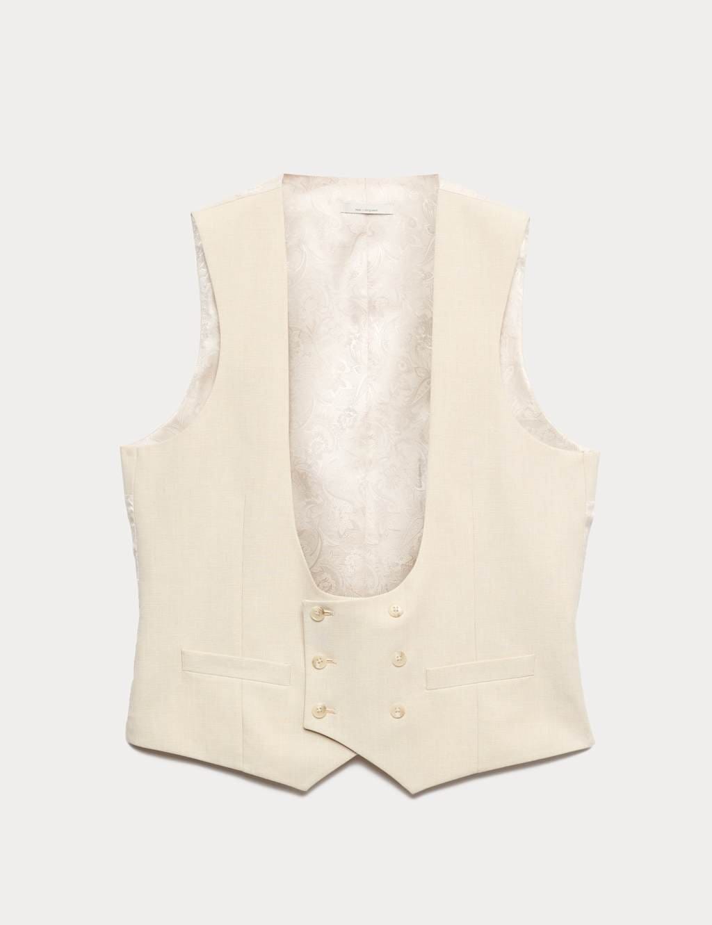 M&S Stone Double Breasted Waistcoat with Linen