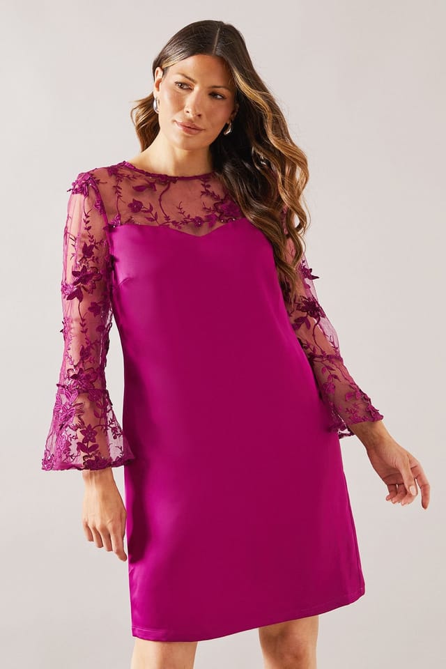 Wallis Wallis Women's Occasion Satin & Mesh Overlay Shift Dress in Plum - 2