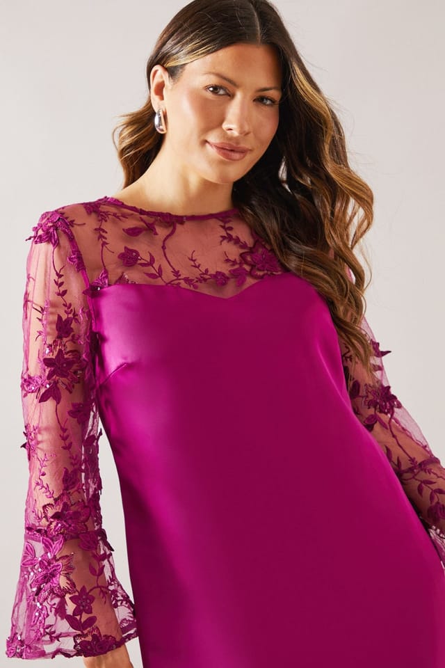 Wallis Wallis Women's Occasion Satin & Mesh Overlay Shift Dress in Plum - 3