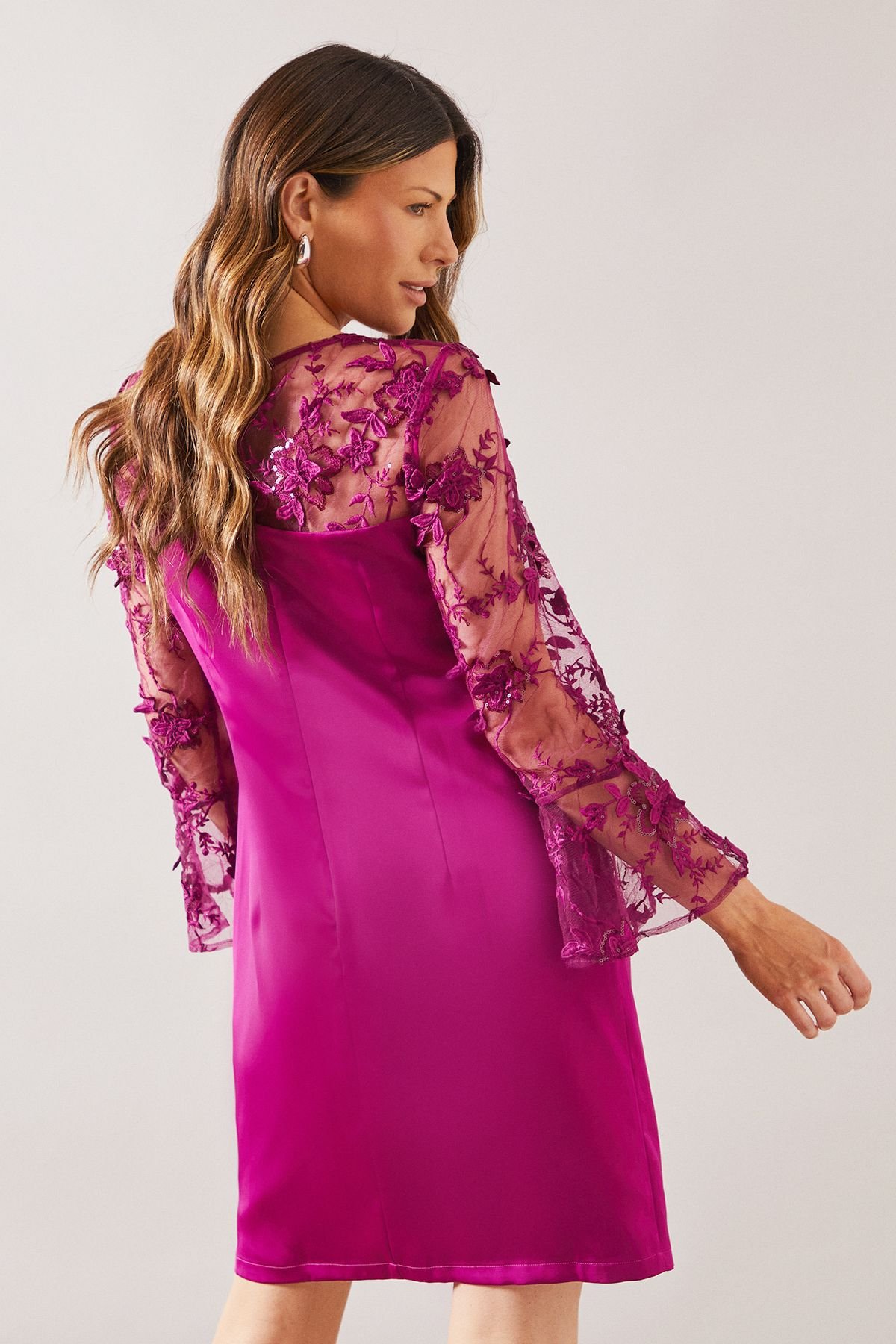 Wallis Wallis Women's Occasion Satin & Mesh Overlay Shift Dress in Plum - 4