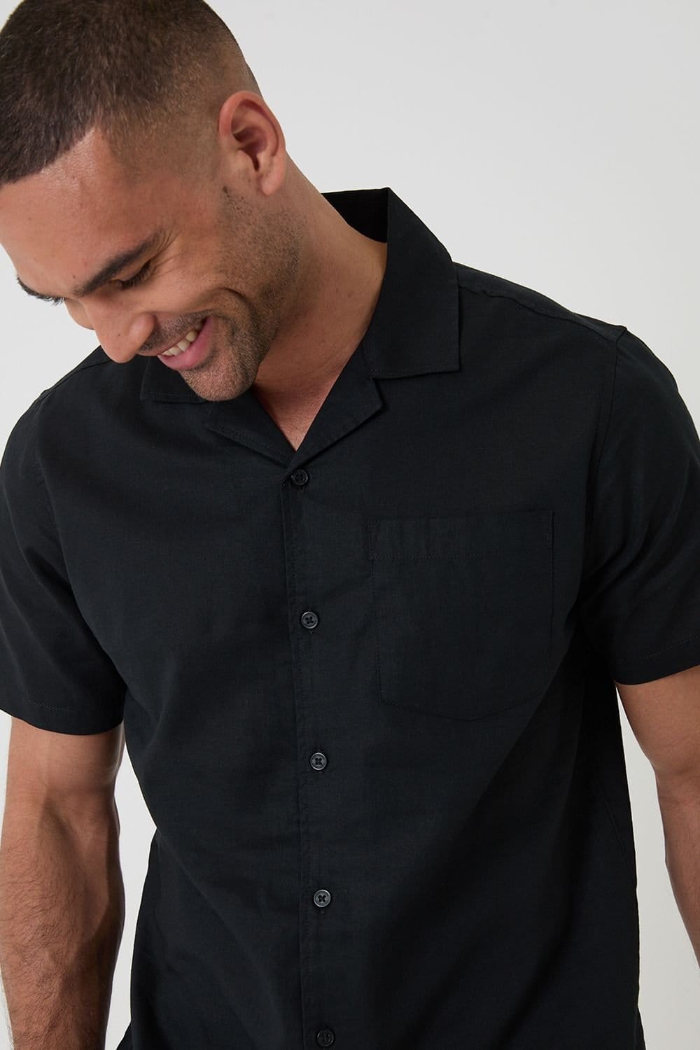 Threadbare Threadbare Men's Linen Cotton Blend Short Sleeve Shirt in Black - 4
