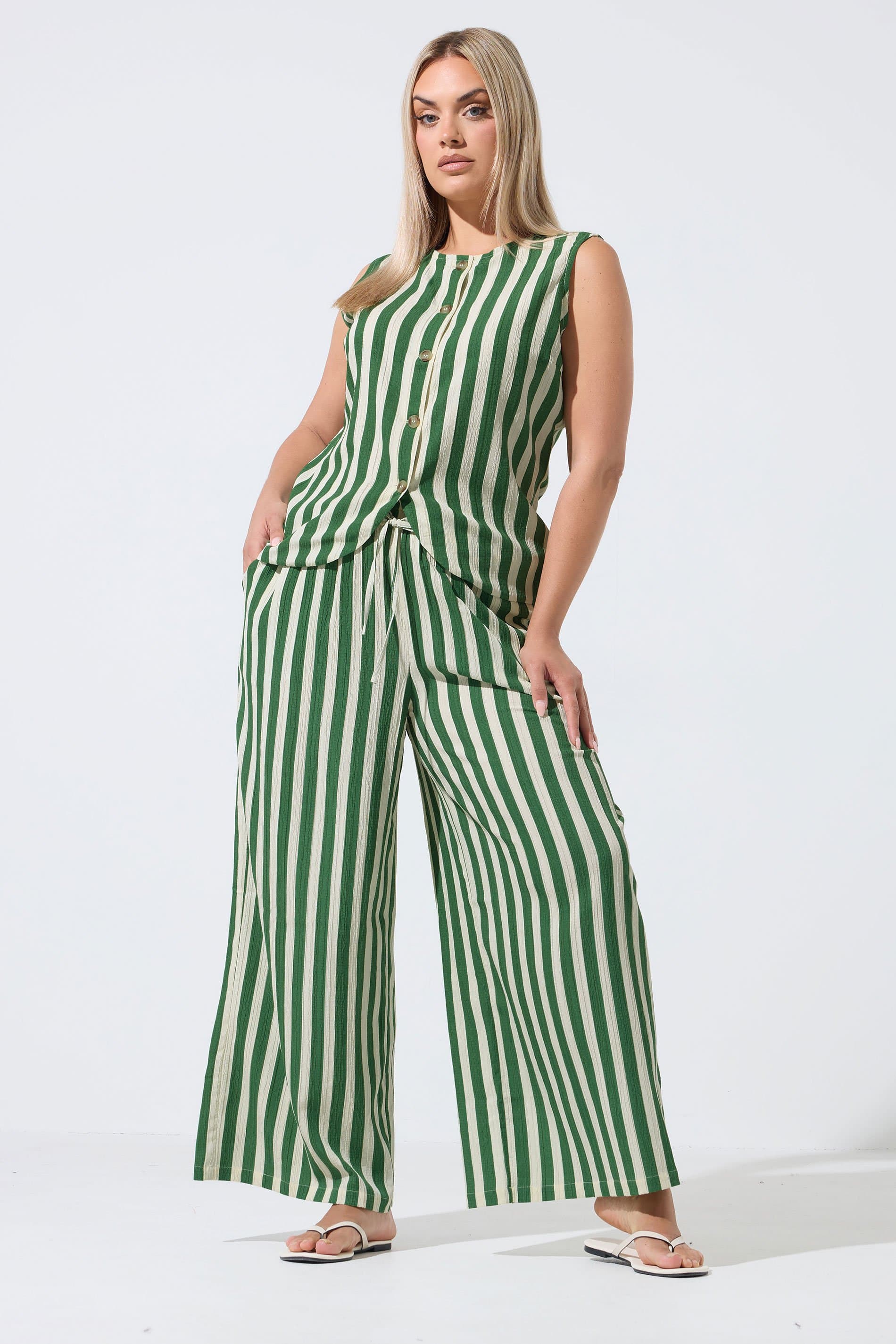 Limited Collection Plus Size Green & White Stripe Trousers