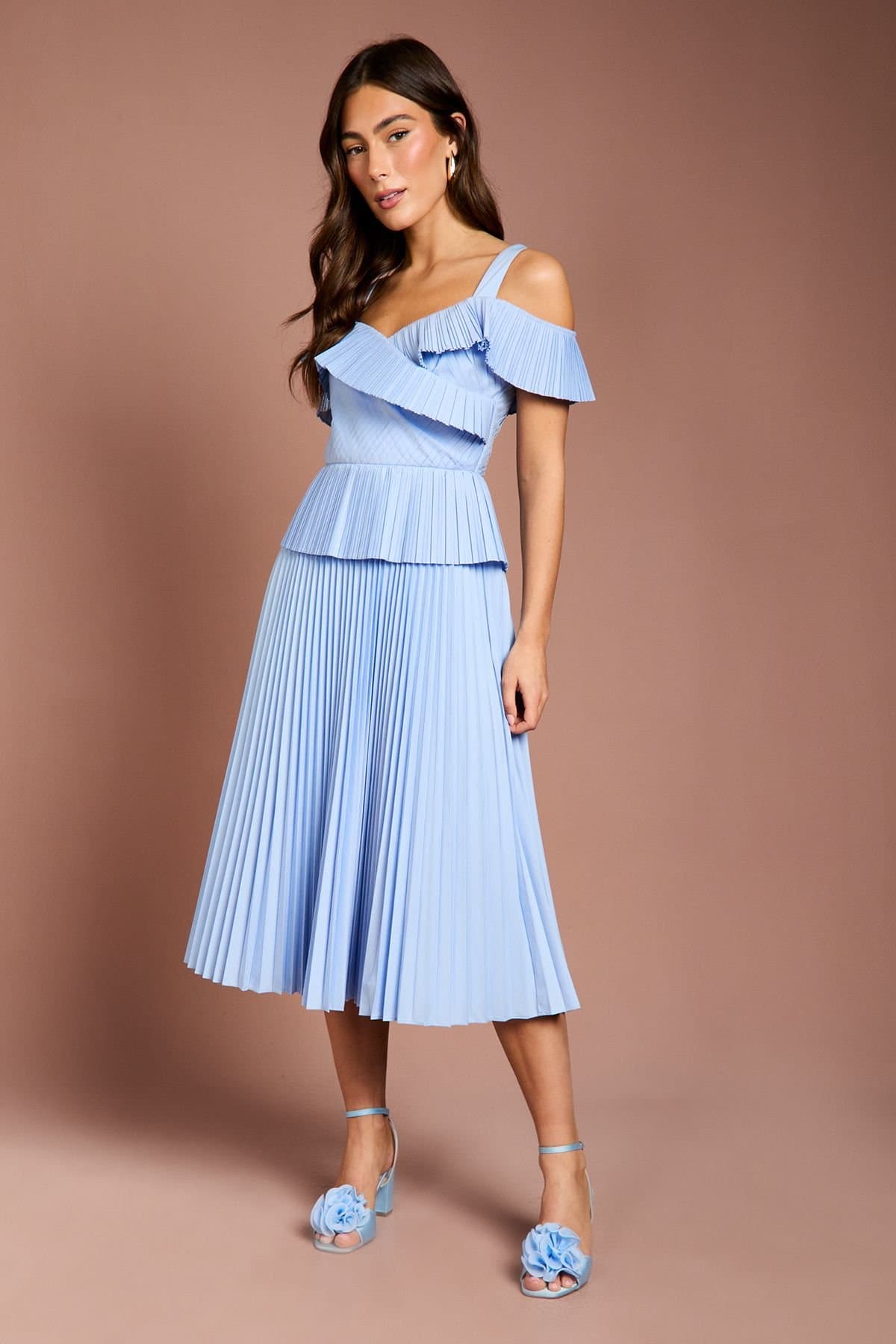 Coast Coast Women's Pleated Strappy Midi Dress in Light Blue