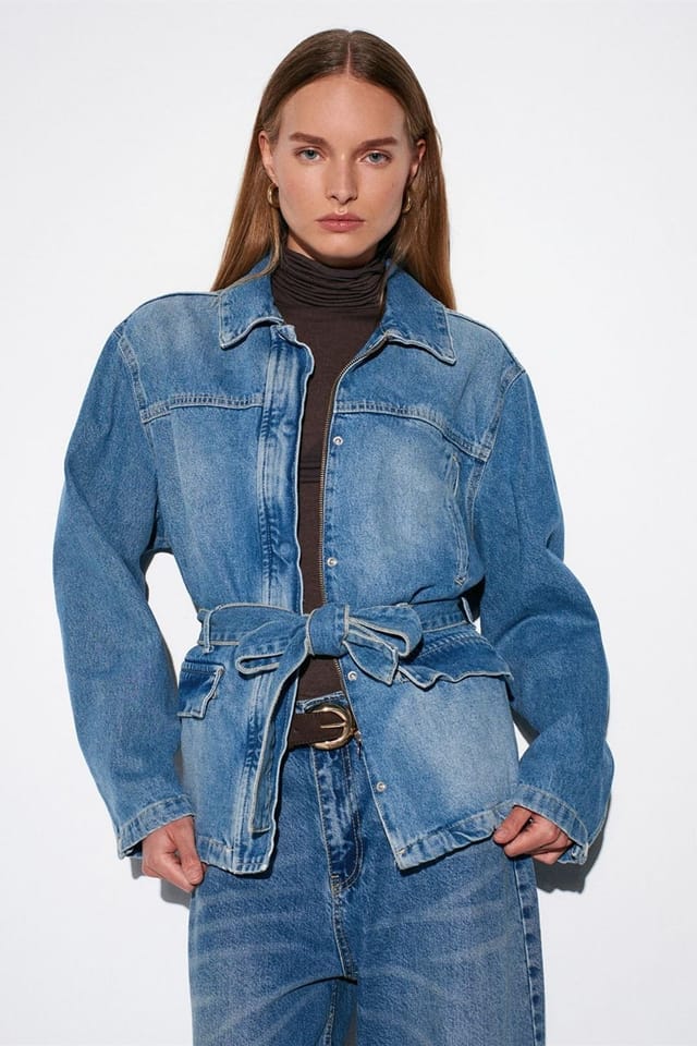 Dilvin Dilvin Women's Women's Belted Denim Jacket in Mid Blue - 3