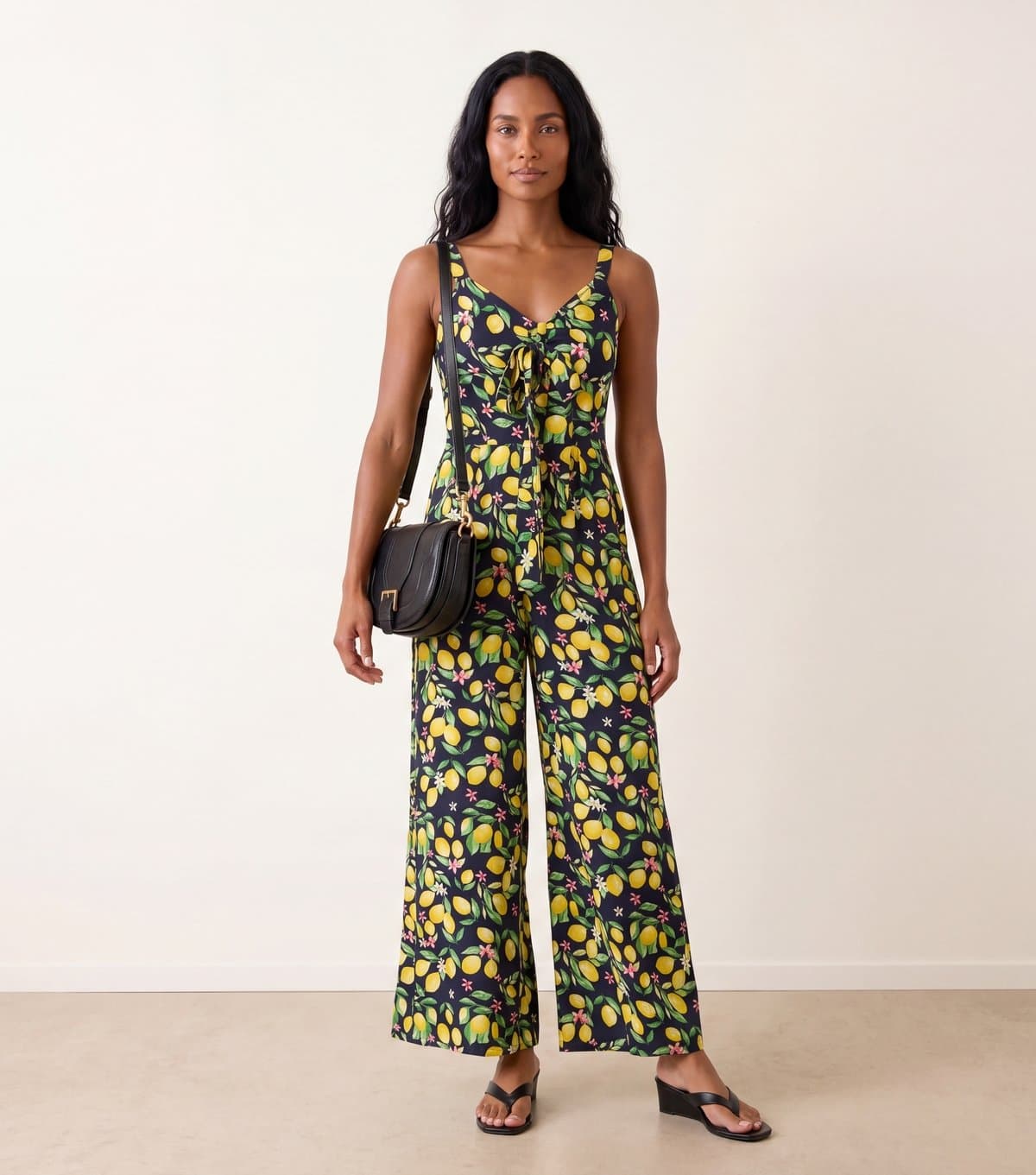 Blue Vanilla Women's Light Yellow Lemon Print Bow Jumpsuit Blue Vanilla New Look