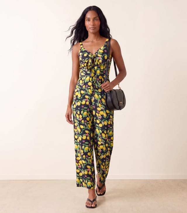 Blue Vanilla Women's Light Yellow Lemon Print Bow Jumpsuit Blue Vanilla New Look - 3