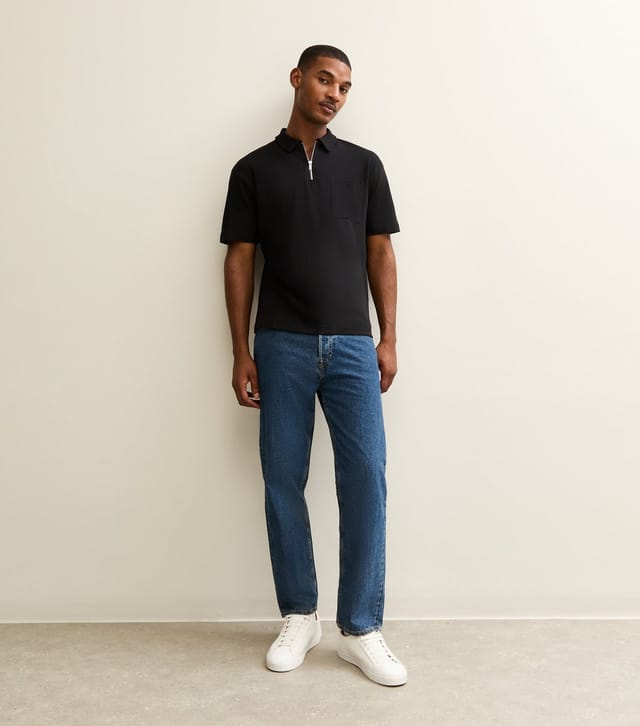 New Look Men's Black Relaxed Quarter Zip Polo Top New Look - 3