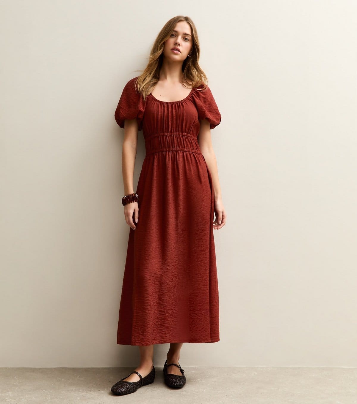Women's Dark Red Milkmaid Midi Dress New Look