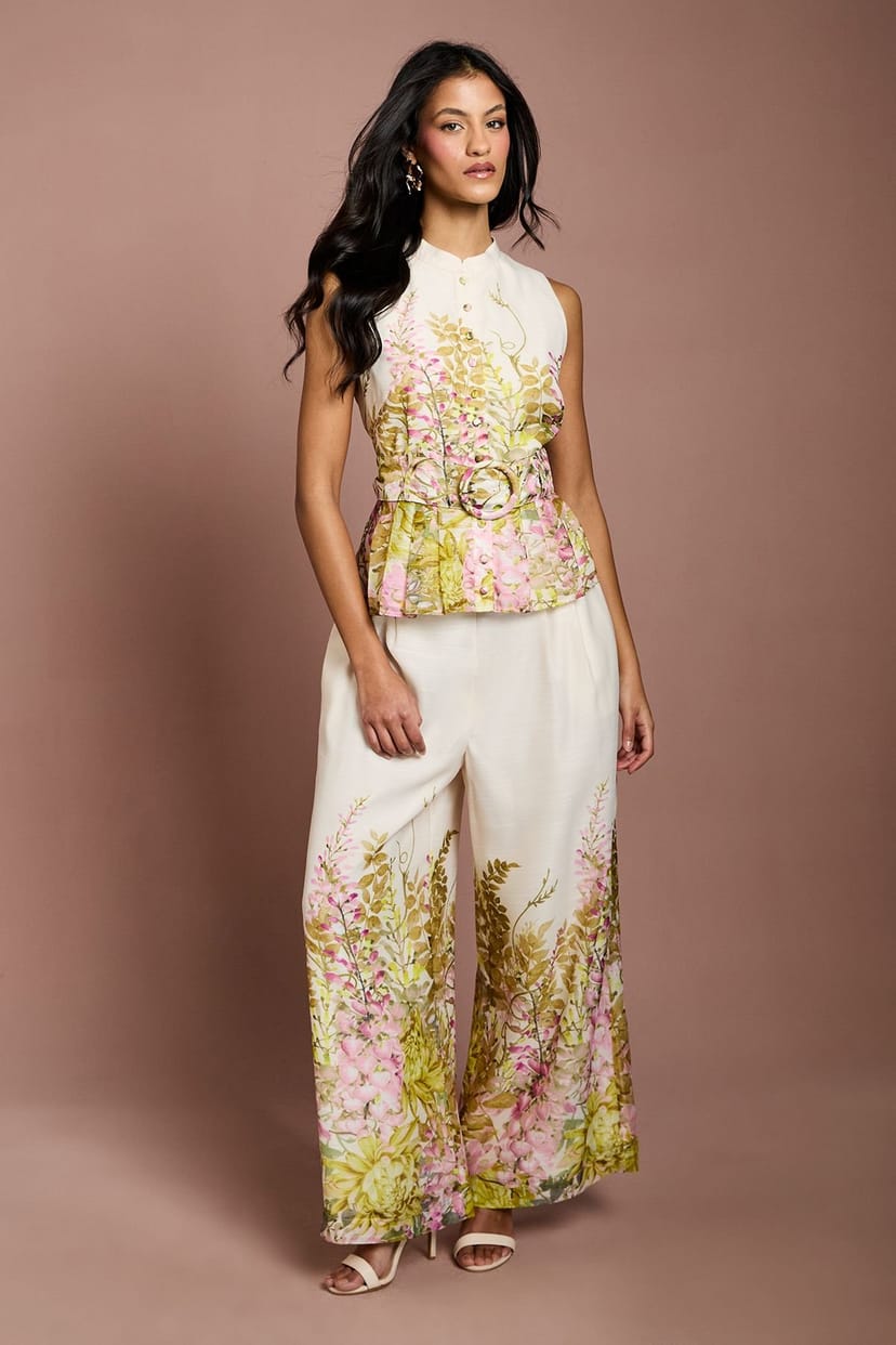 Coast Coast Women's Petite Placement Print Wide Leg Trouser in Yellow - 1