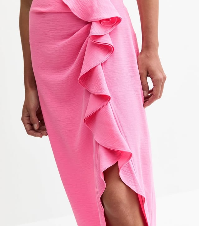 New Look Women's Bright Pink Textured Ruffle Side Midi Skirt New Look - 3