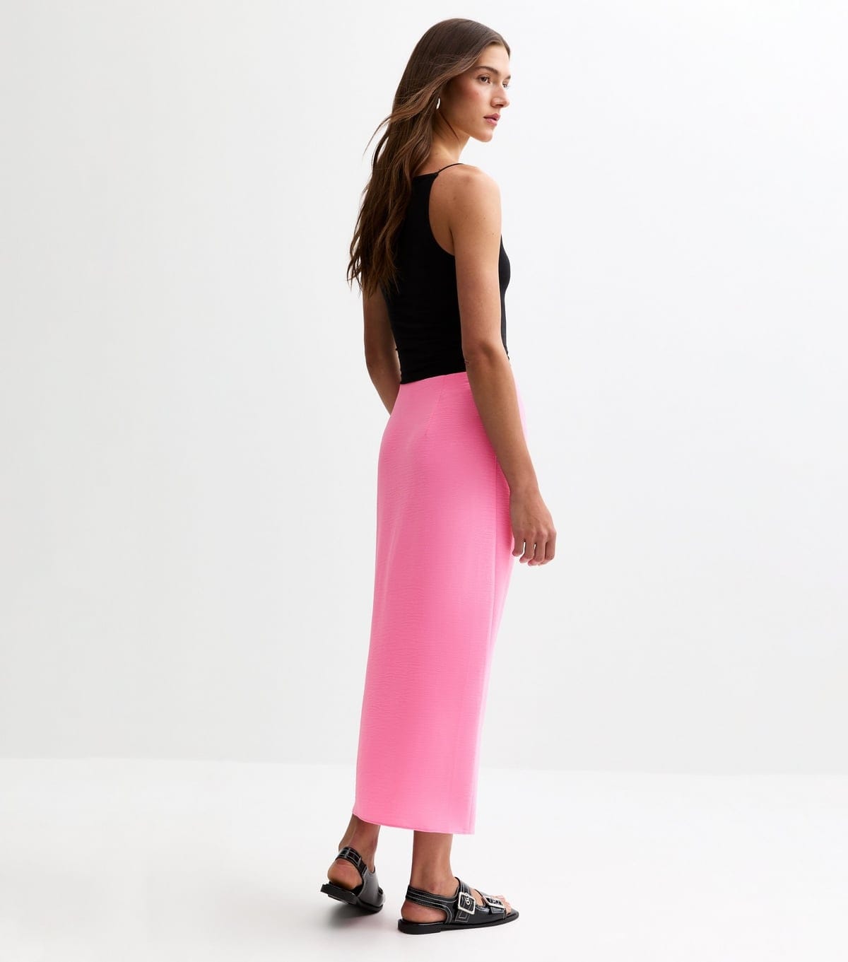 New Look Women's Bright Pink Textured Ruffle Side Midi Skirt New Look - 4