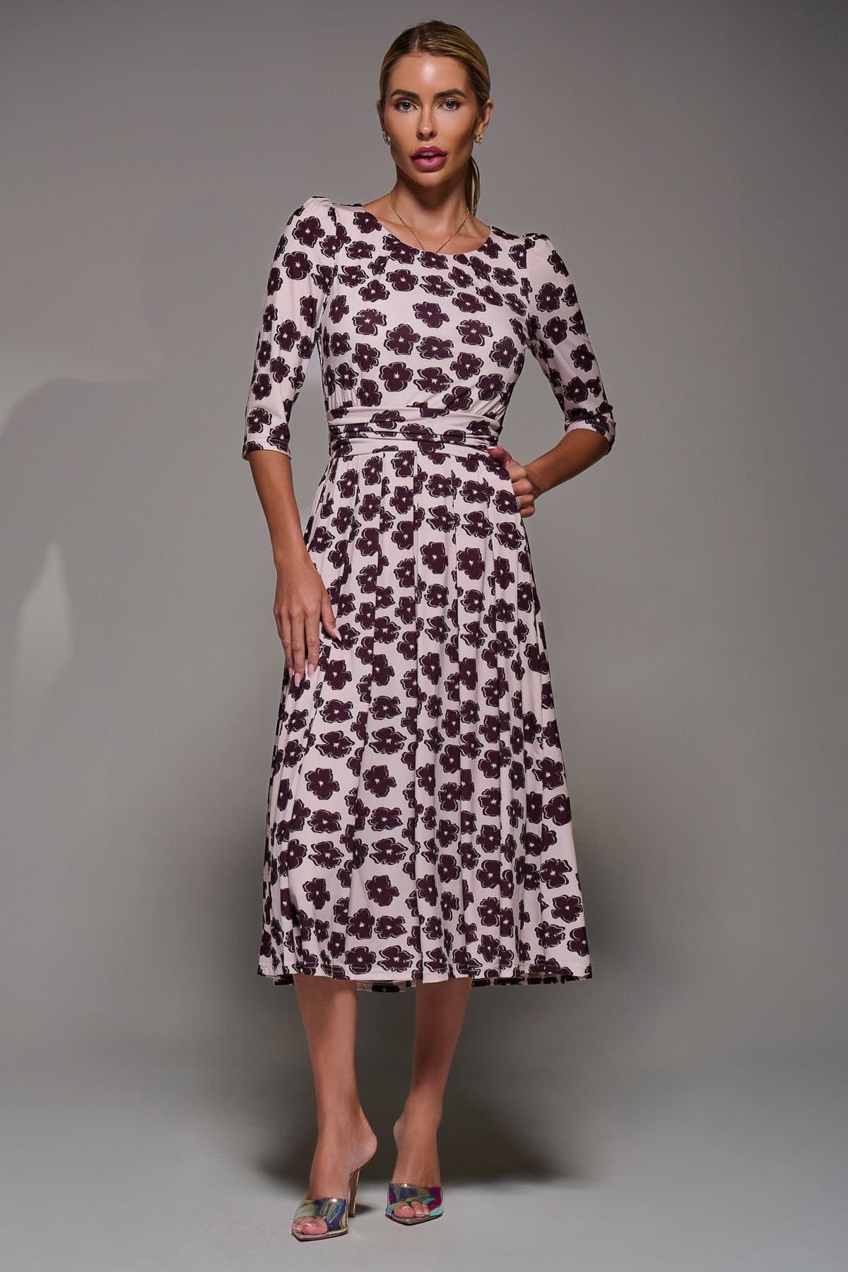 Jolie Moi Jolie Moi Women's Three Quarter Sleeve Jersey Midi Dress