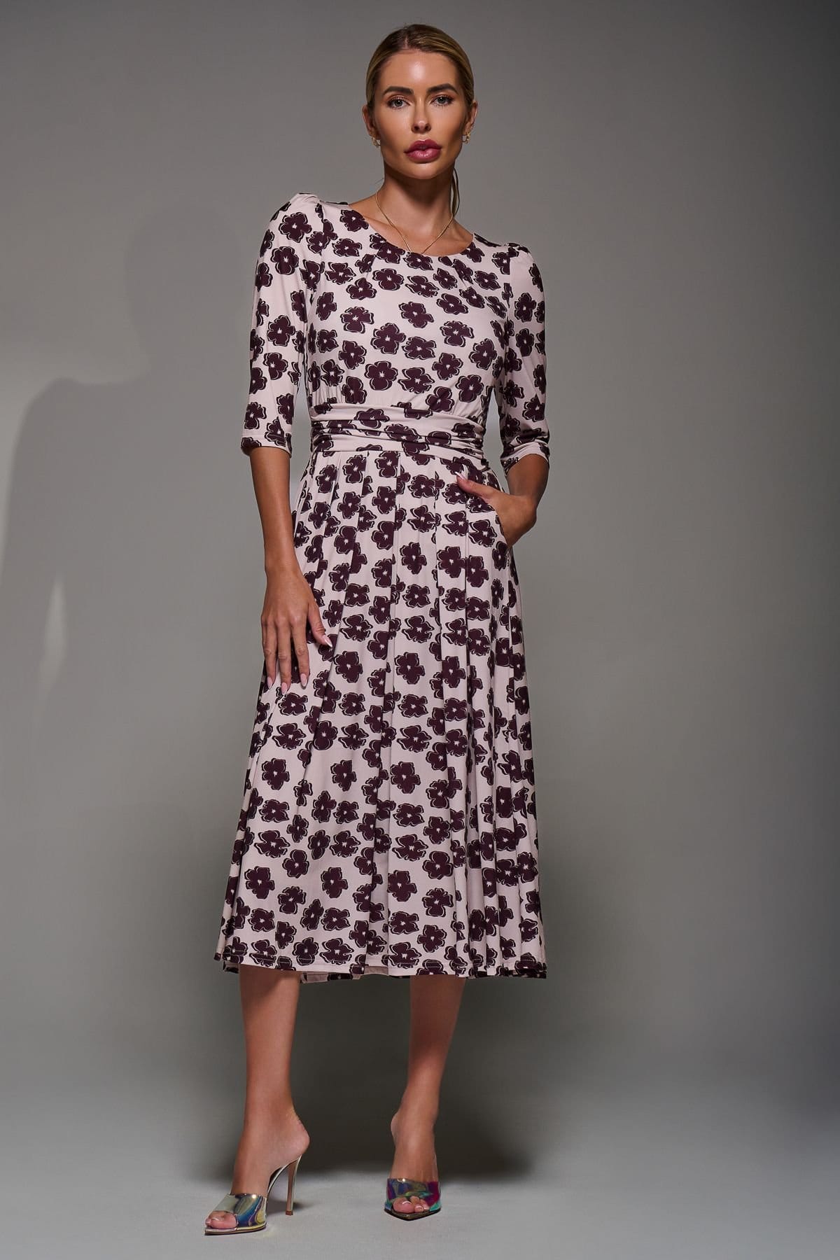 Jolie Moi Jolie Moi Women's Three Quarter Sleeve Jersey Midi Dress - 4