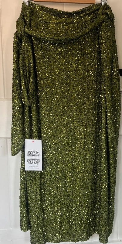 Never Fully Dressed Olive Sequin Wrap Midi Skirt