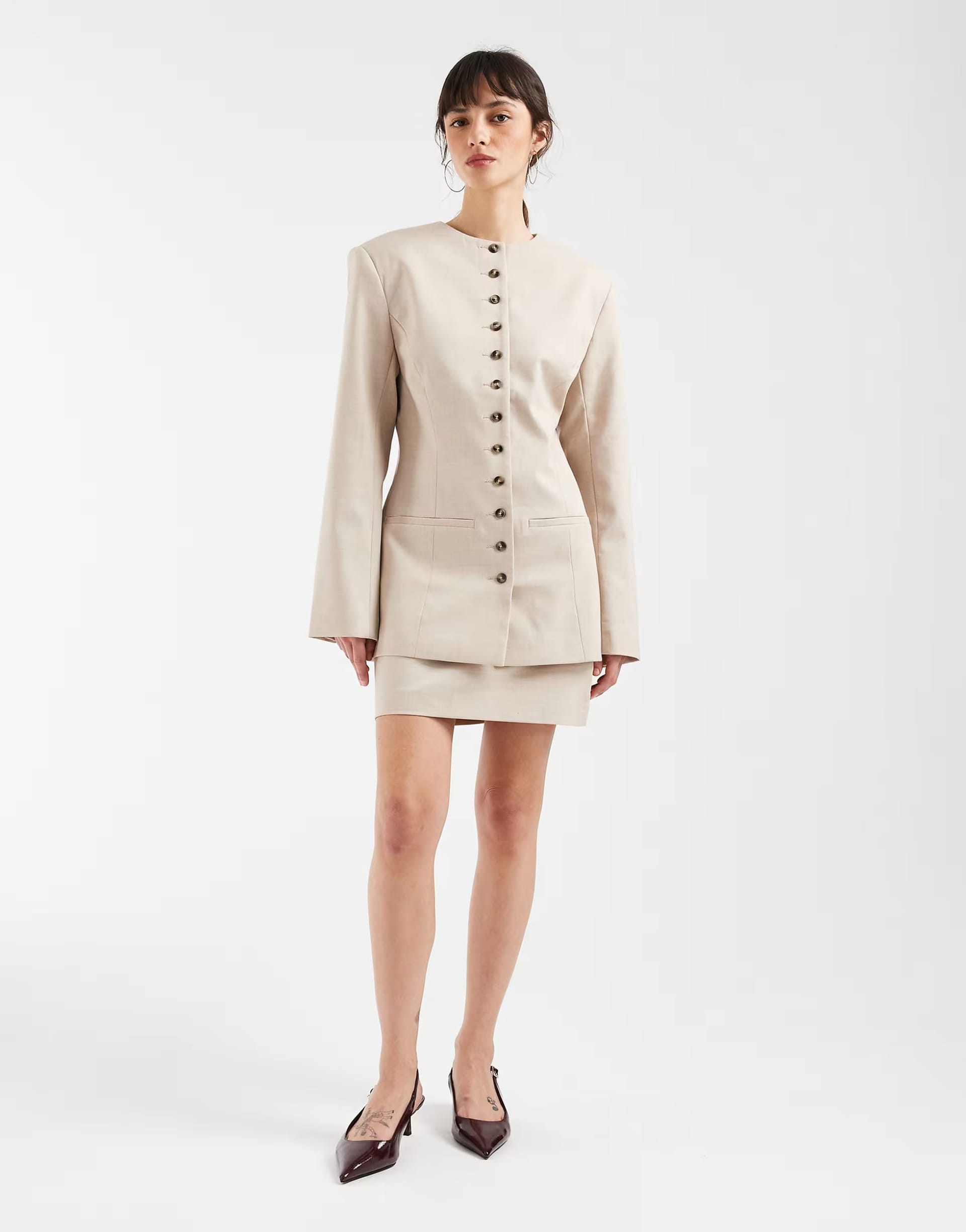 ASOS Sand Marl Tailored Blazer with Mini Skirt