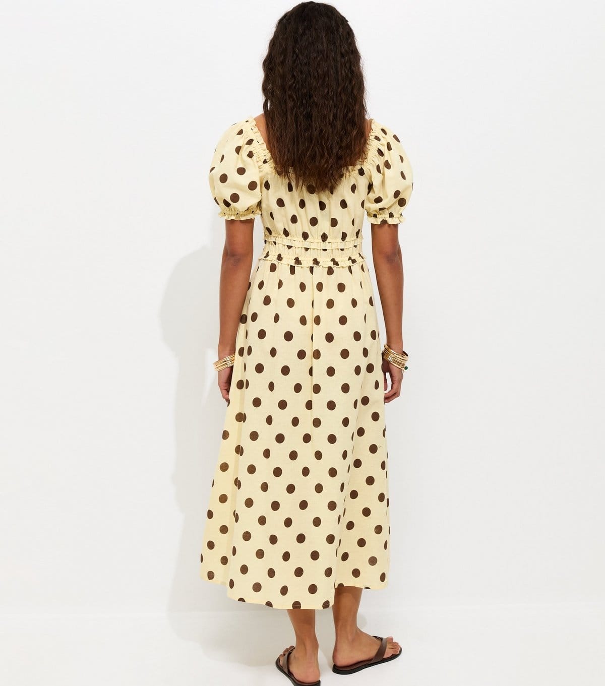 New Look Women's Yellow Polka Dot Shirred Milkmaid Midi Dress New Look - 4