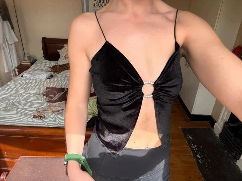 ASOS Design Black velvet ring front going out top