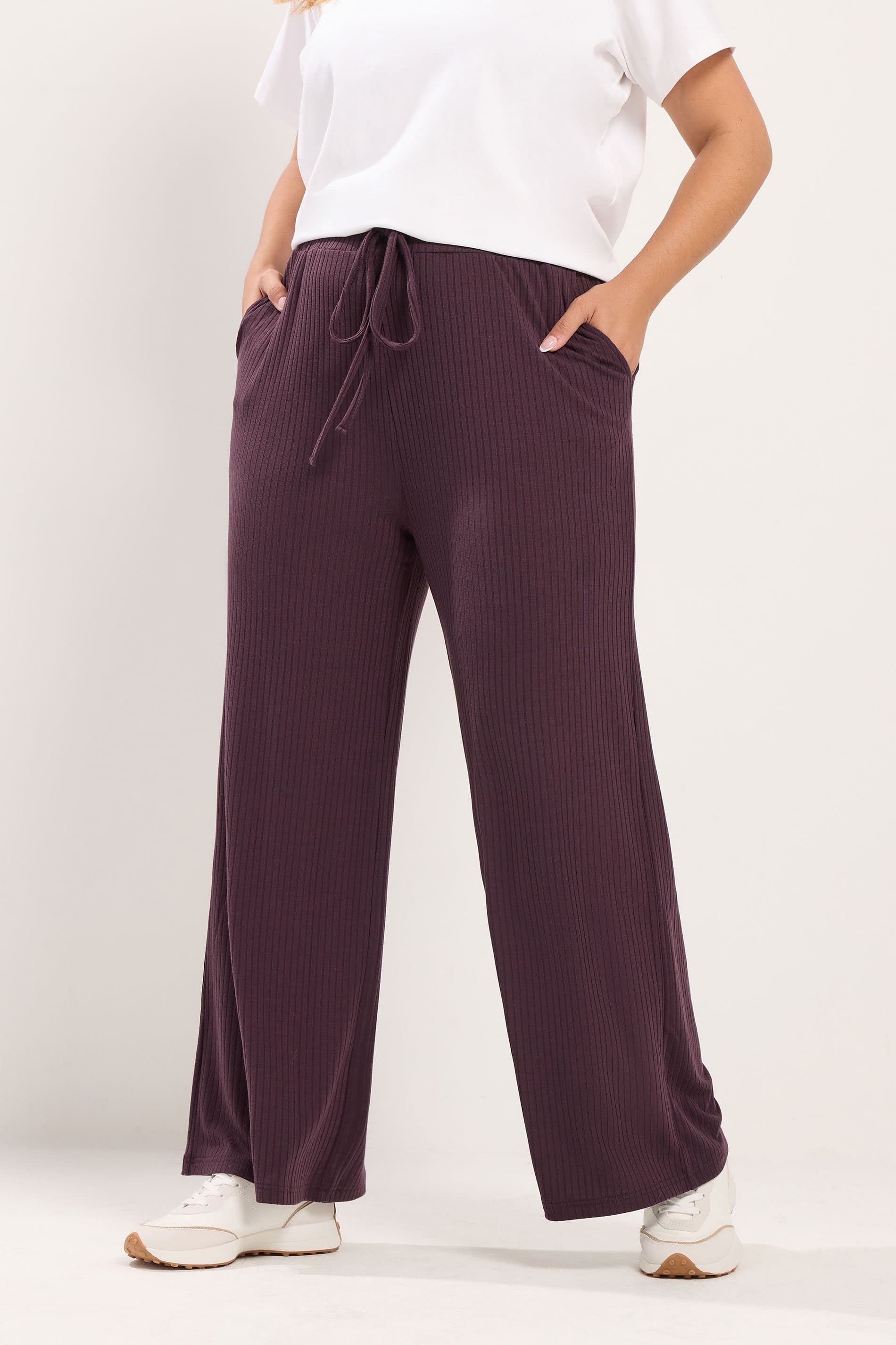Yours Plus Size Purple Ribbed Pull On Trousers