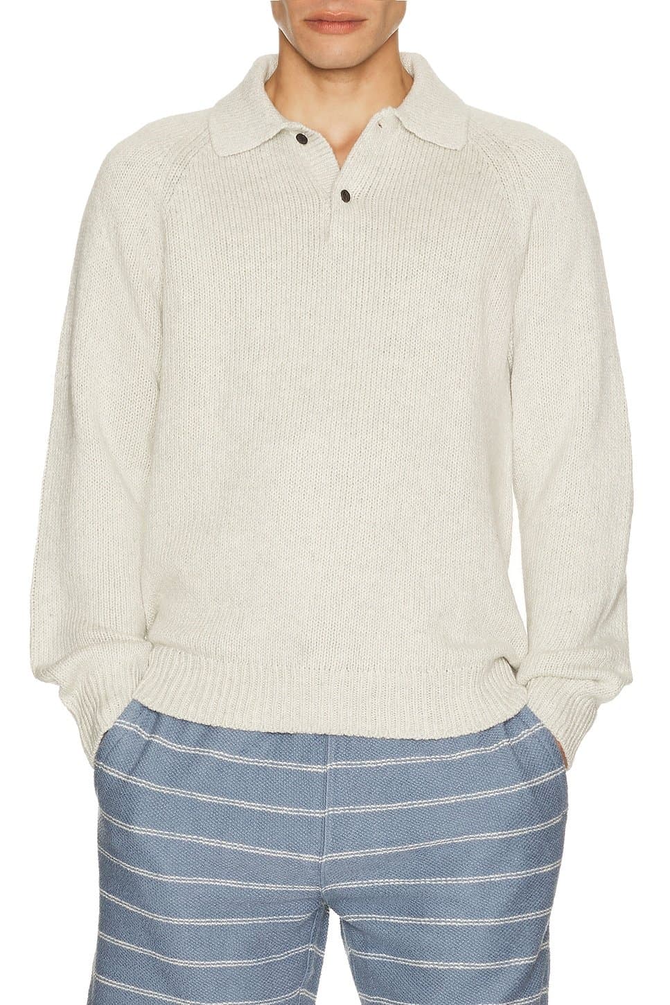 revolve Heirloom Ice Grey Heather Long Sleeve Polo Sweater