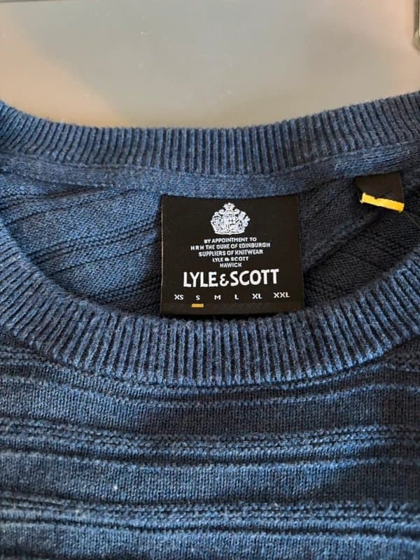 Lyle & Scott Lyle & Scott Navy Blue Textured Knit Jumper Sweater Size S Cotton Crew Neck