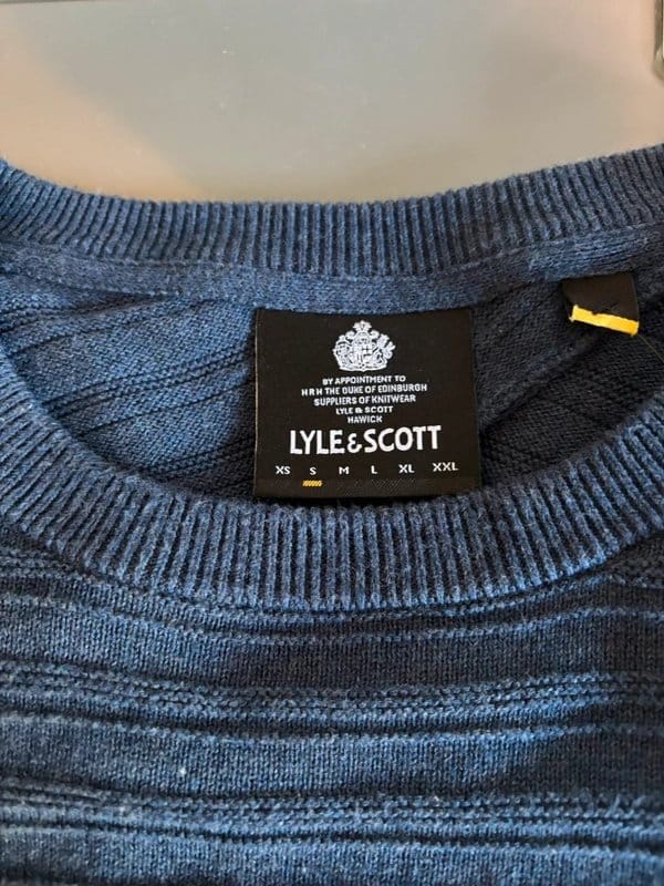 Lyle & Scott Lyle & Scott Navy Blue Textured Knit Jumper Sweater Size S Cotton Crew Neck - 1
