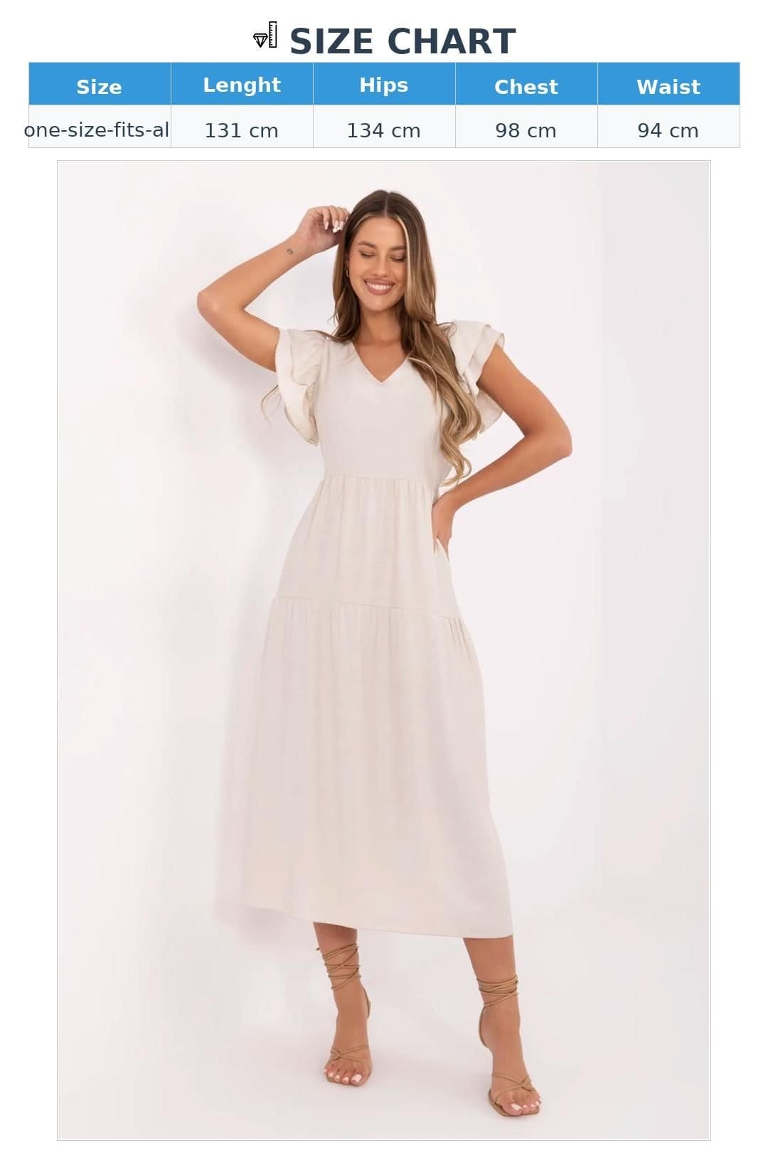Love Lace Love Lace Women's V Neck Midi Tie Waist Flared Summer Dress in Beige - 4