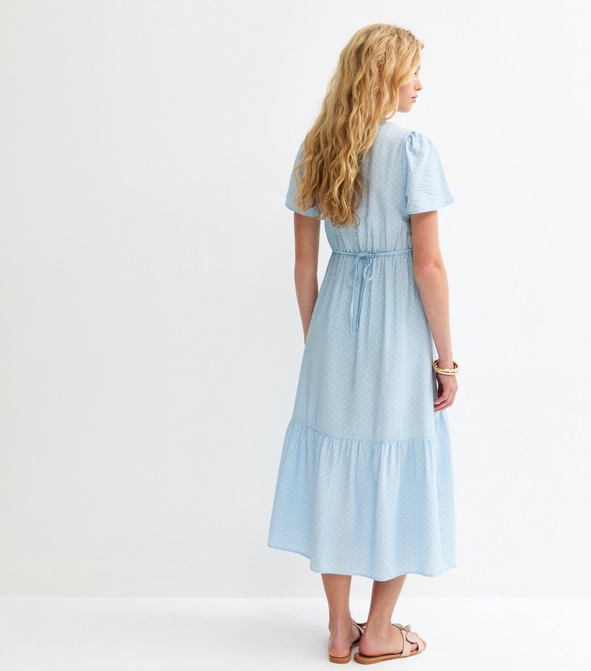 New Look Women's Blue Polka Dot Tiered Midi Tea Dress New Look - 4