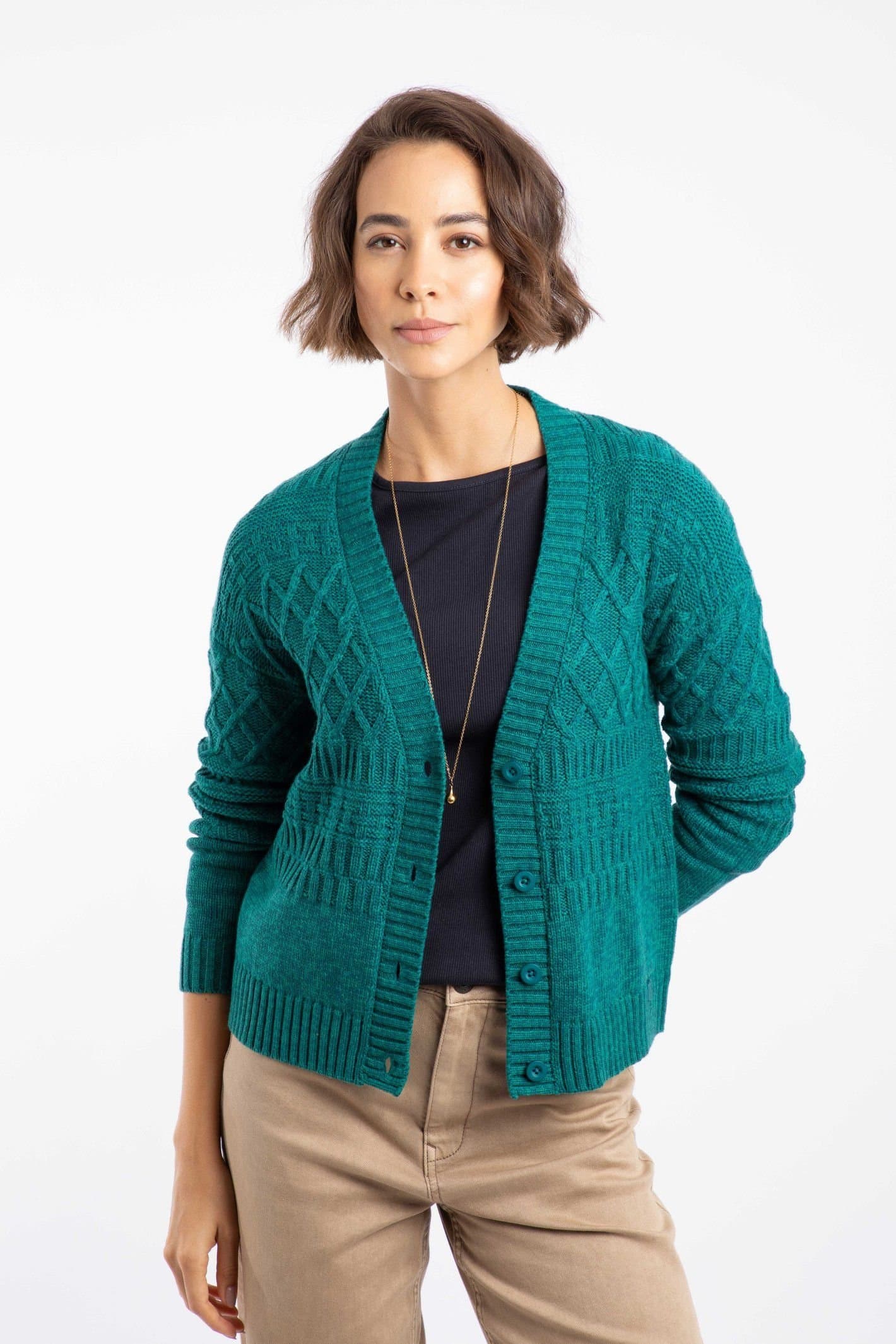 Weird Fish Weird Fish Women's Amiens Mixed Stitch Cardigan in Teal