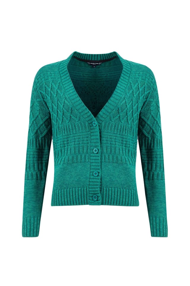 Weird Fish Weird Fish Women's Amiens Mixed Stitch Cardigan in Teal - 2