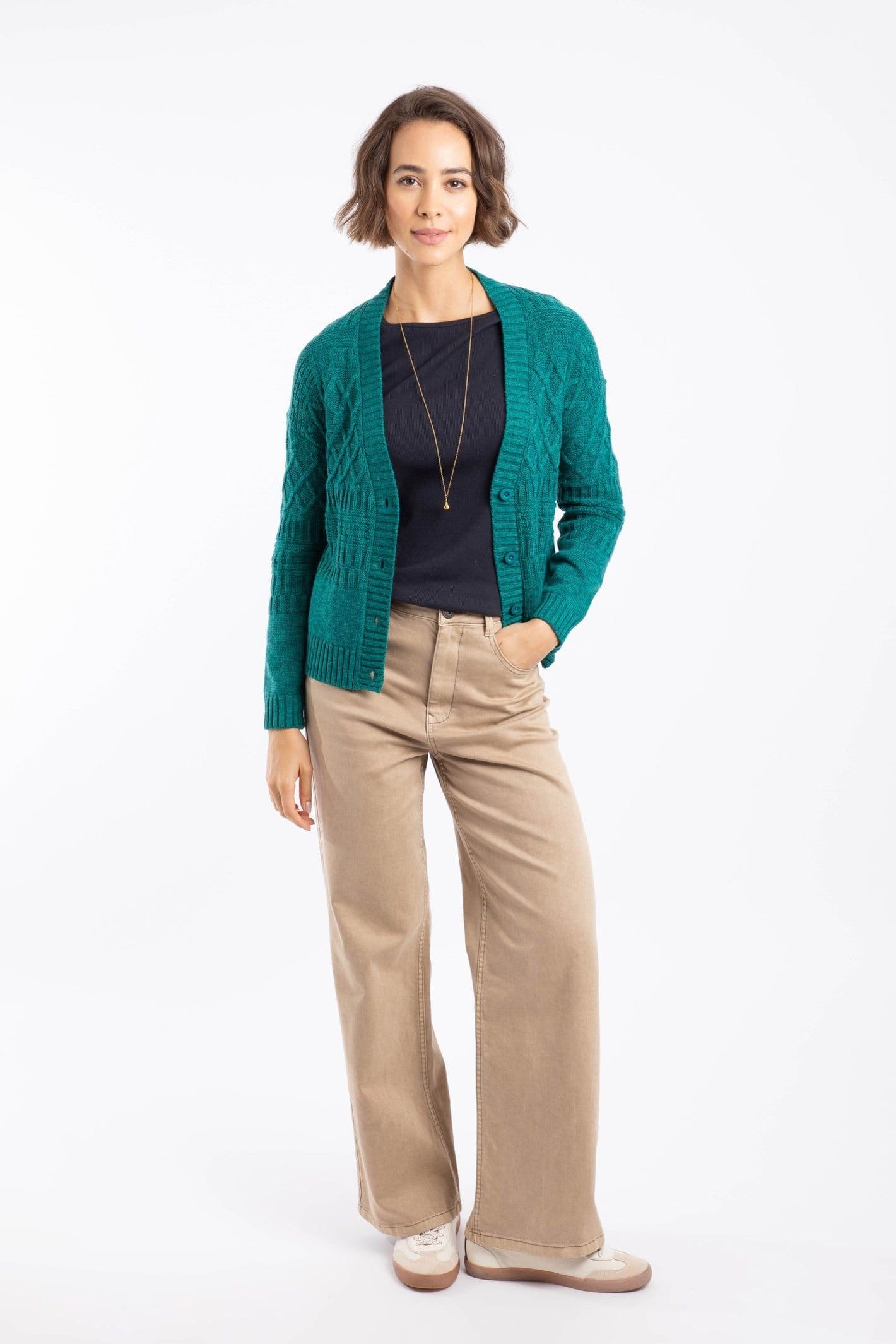 Weird Fish Weird Fish Women's Amiens Mixed Stitch Cardigan in Teal - 4