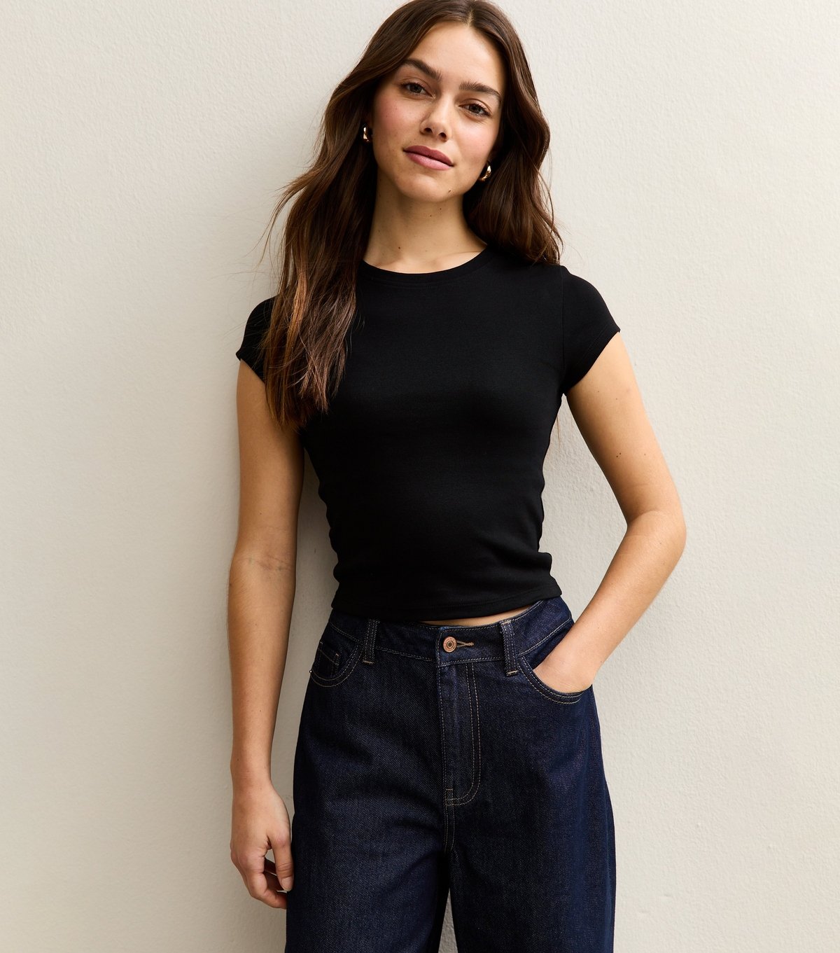 New Look Women's Petite Black Ribbed Baby Tee New Look - 1