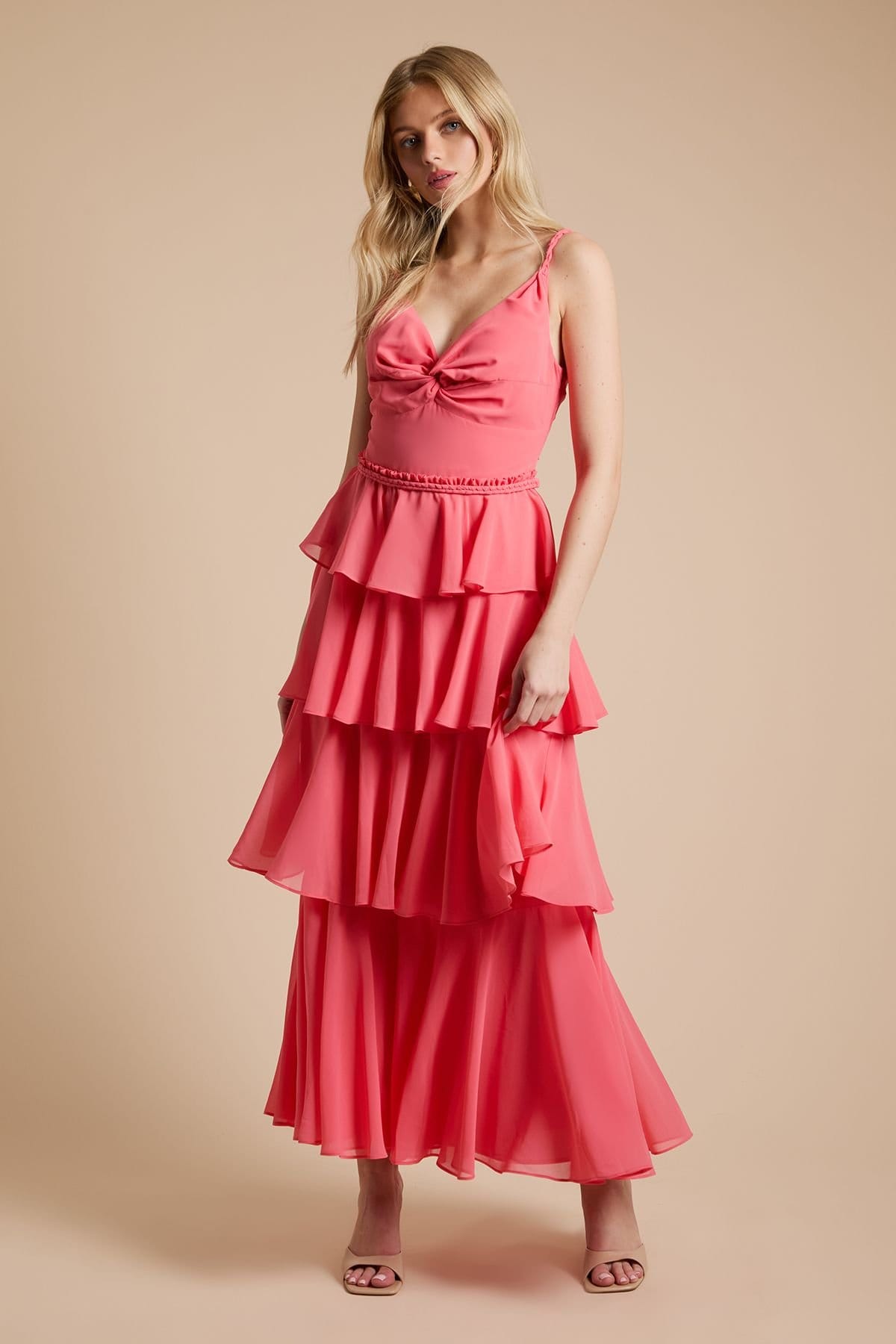 Oasis Oasis Women's Tiered Chiffon Plait Strap Maxi Dress in Orange - 1