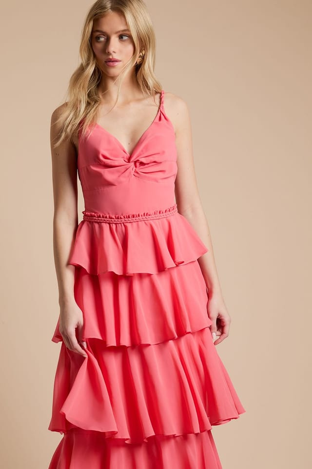 Oasis Oasis Women's Tiered Chiffon Plait Strap Maxi Dress in Orange - 2