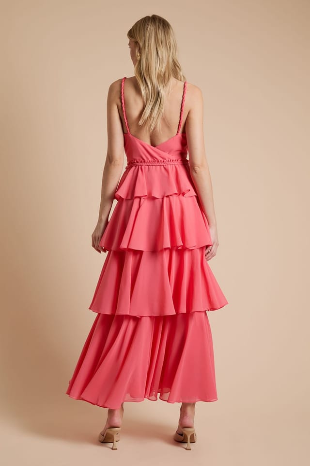 Oasis Oasis Women's Tiered Chiffon Plait Strap Maxi Dress in Orange - 3