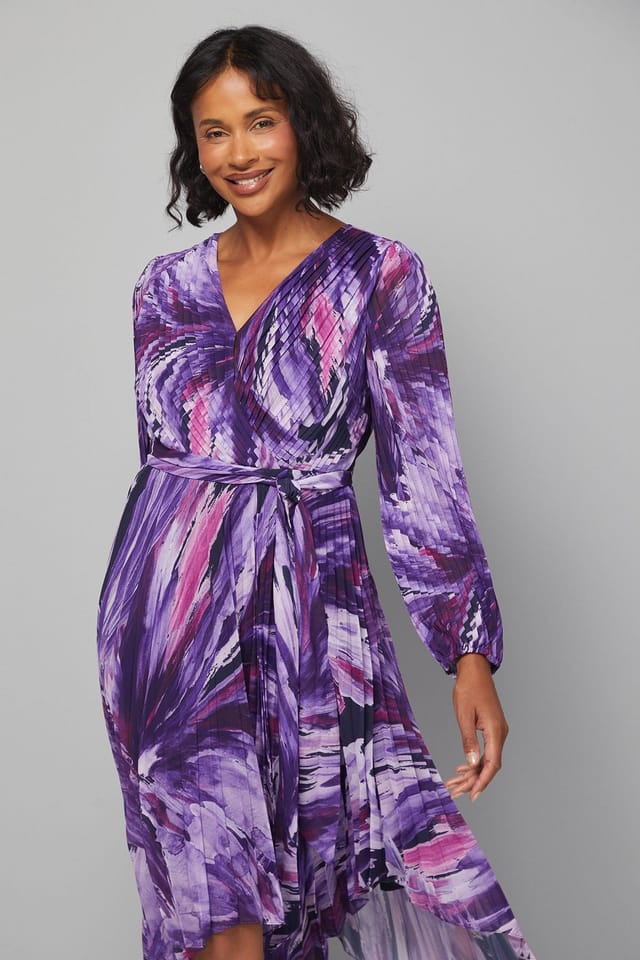 Wallis Wallis Women's Abstract Print Pleated Asymmetric Wrap Dress in Navy - 2