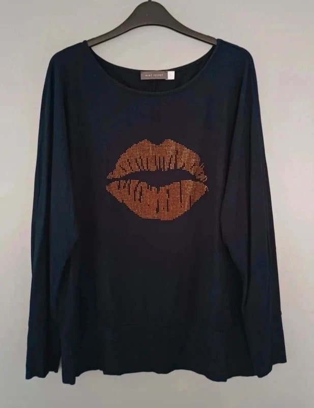 Mint Velvet Mint Velvet Navy Sequin Lips Long-Sleeved Top - size L/16