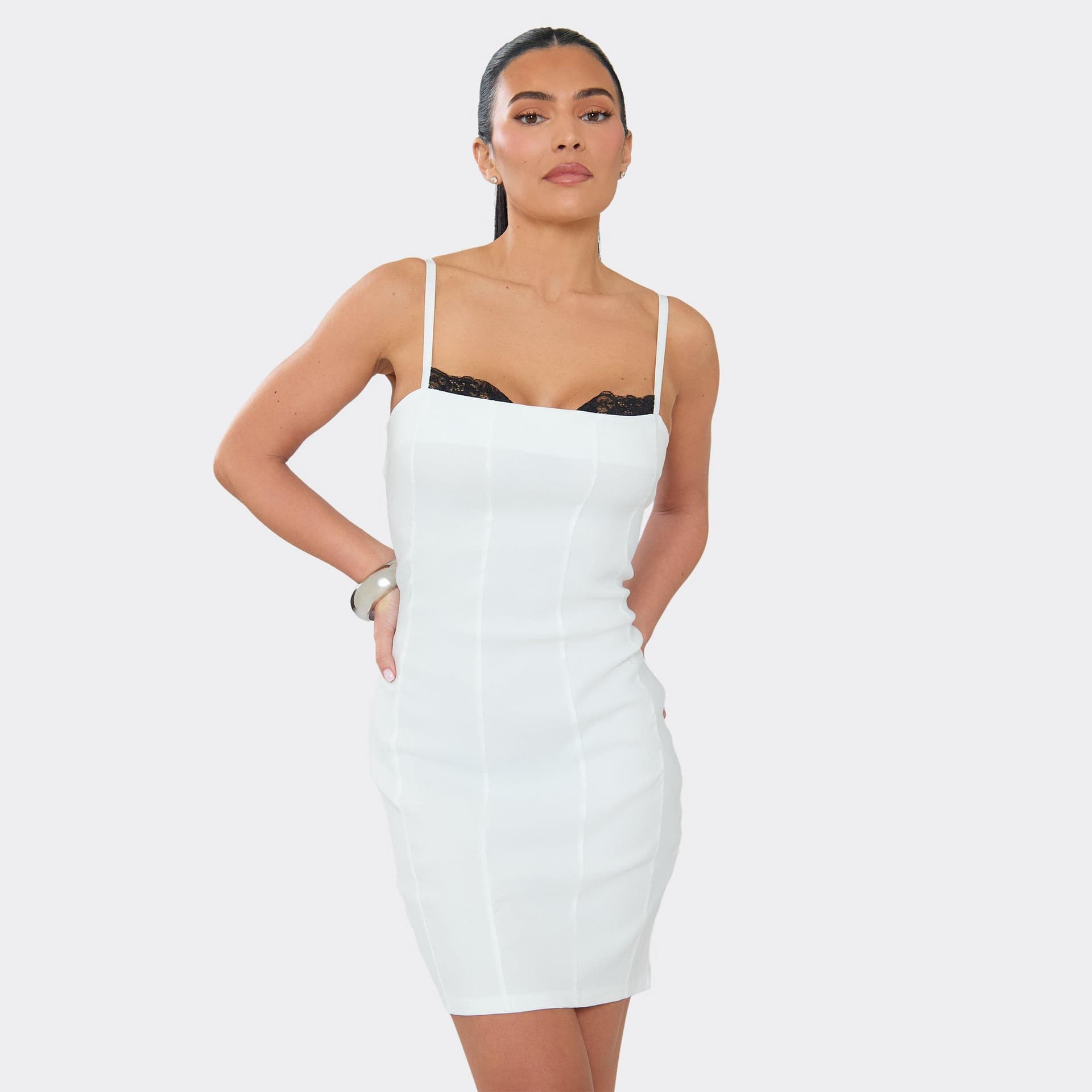 EGO EGO White Strappy Lace Trim Mini Dress