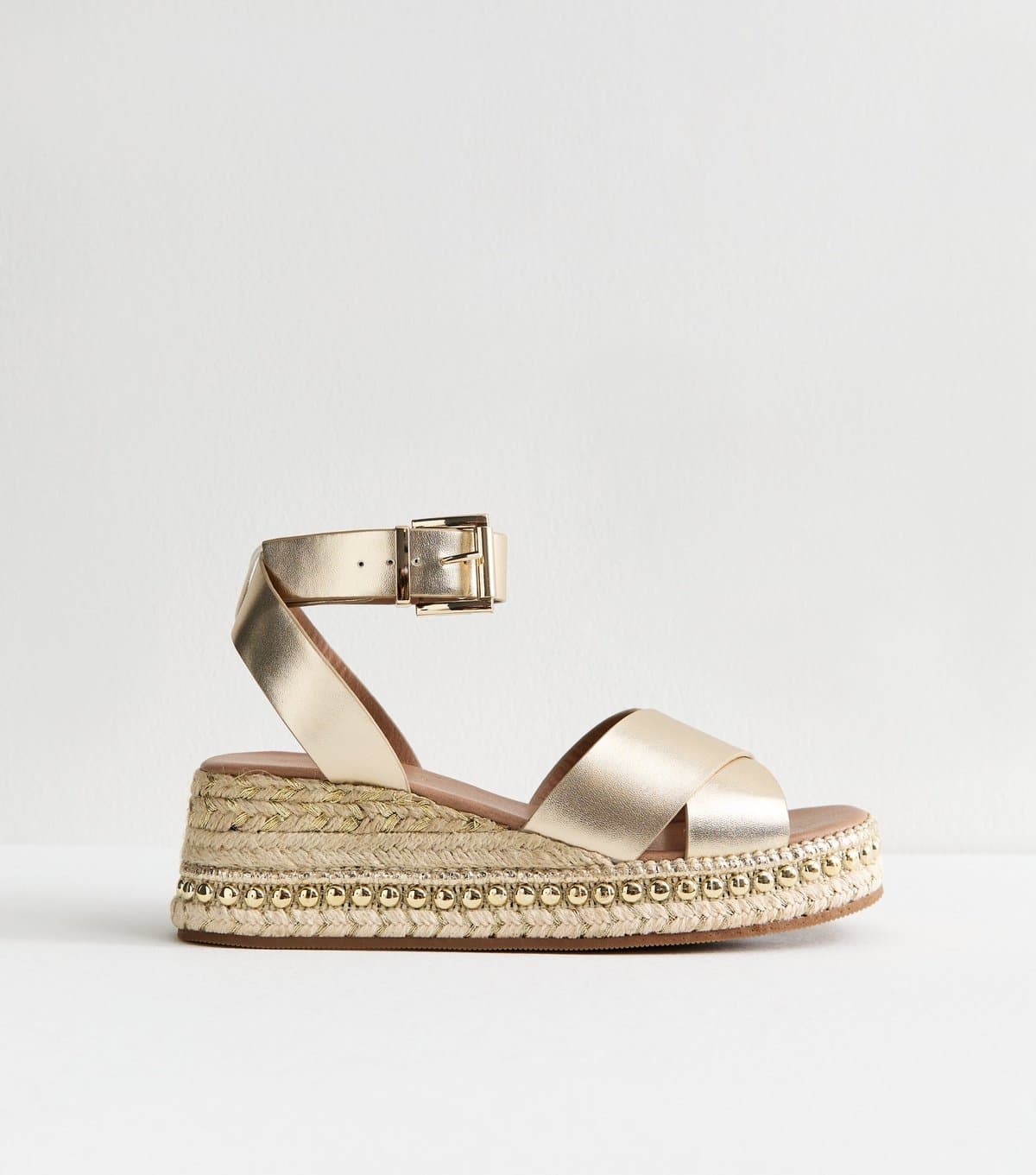New Look Women's Gold Metallic Faux Leather Flatform Sandals New Look